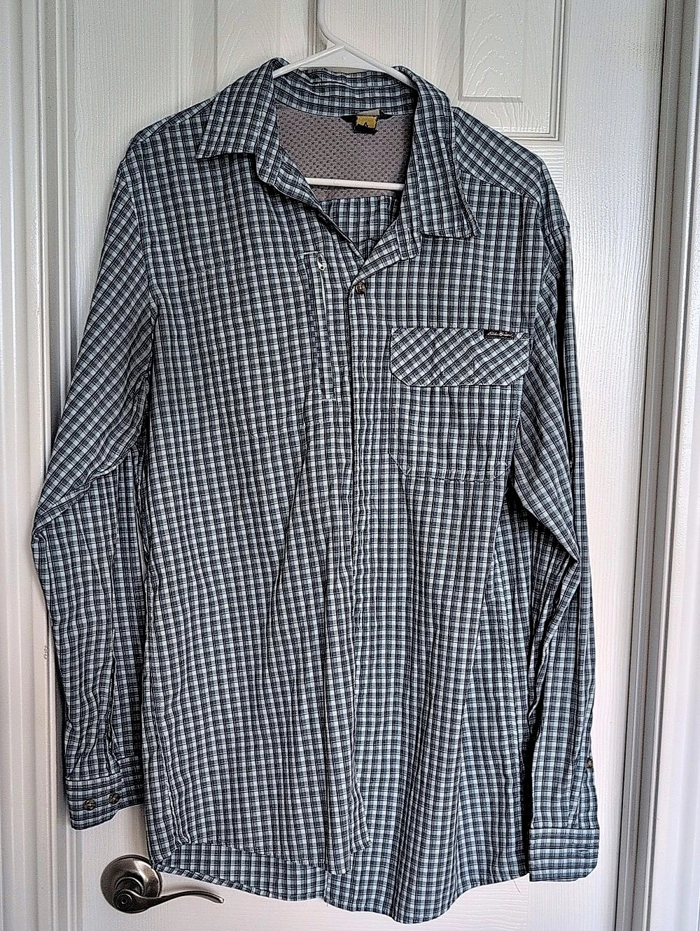 Eddie Bauer UPF Guide Long-Sleeve Shirt Men's Plaid Shirt Blue & White XLT